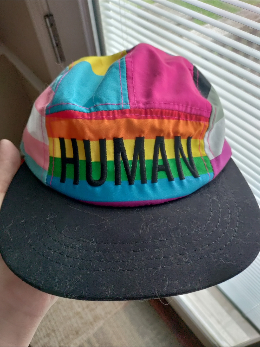 Colorblock "HUMAN" Embroidered Rainbow Pride Hat 🌈
